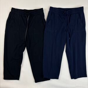 Talbots Cotton Blend Drawstring Pull On Capri Pants Petite Medium Navy Black